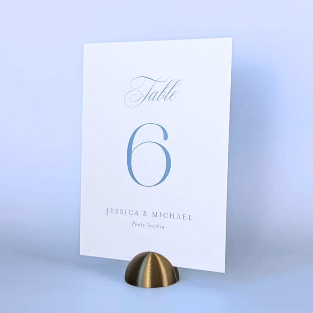 "Brass Color Dome Table Number Holders, Set of 5" - Place Card Holders in brass by Corduroy Effect