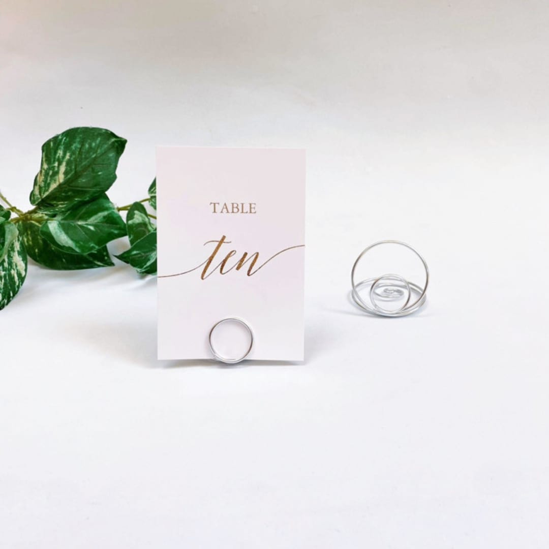 "Silver Wire Circle Table Number Card Holder, Set of 5" - Place Card Holders in green by JV Country Creations