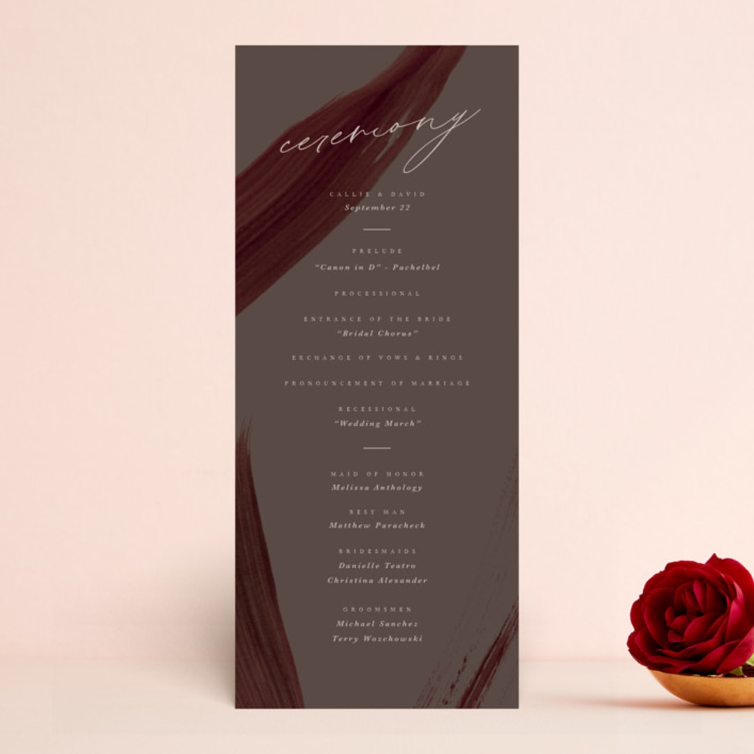 "Garnet" - Wedding Programs in Walnut by Olivia Kanaley Inman - Front