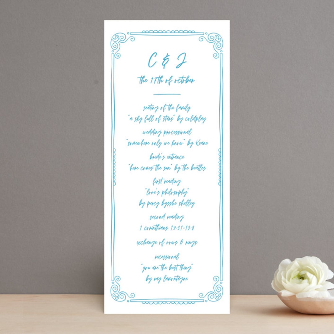 "darby" - Wedding Programs in Azure by Kelly Watkins - Front