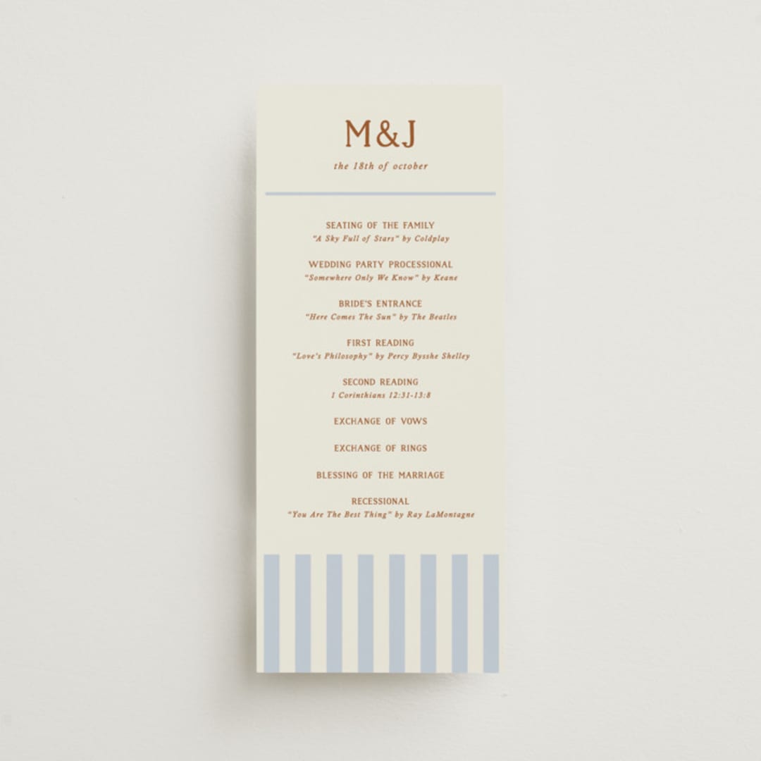"Stripes" - Wedding Programs in Wave by Kelly Watkins - Front