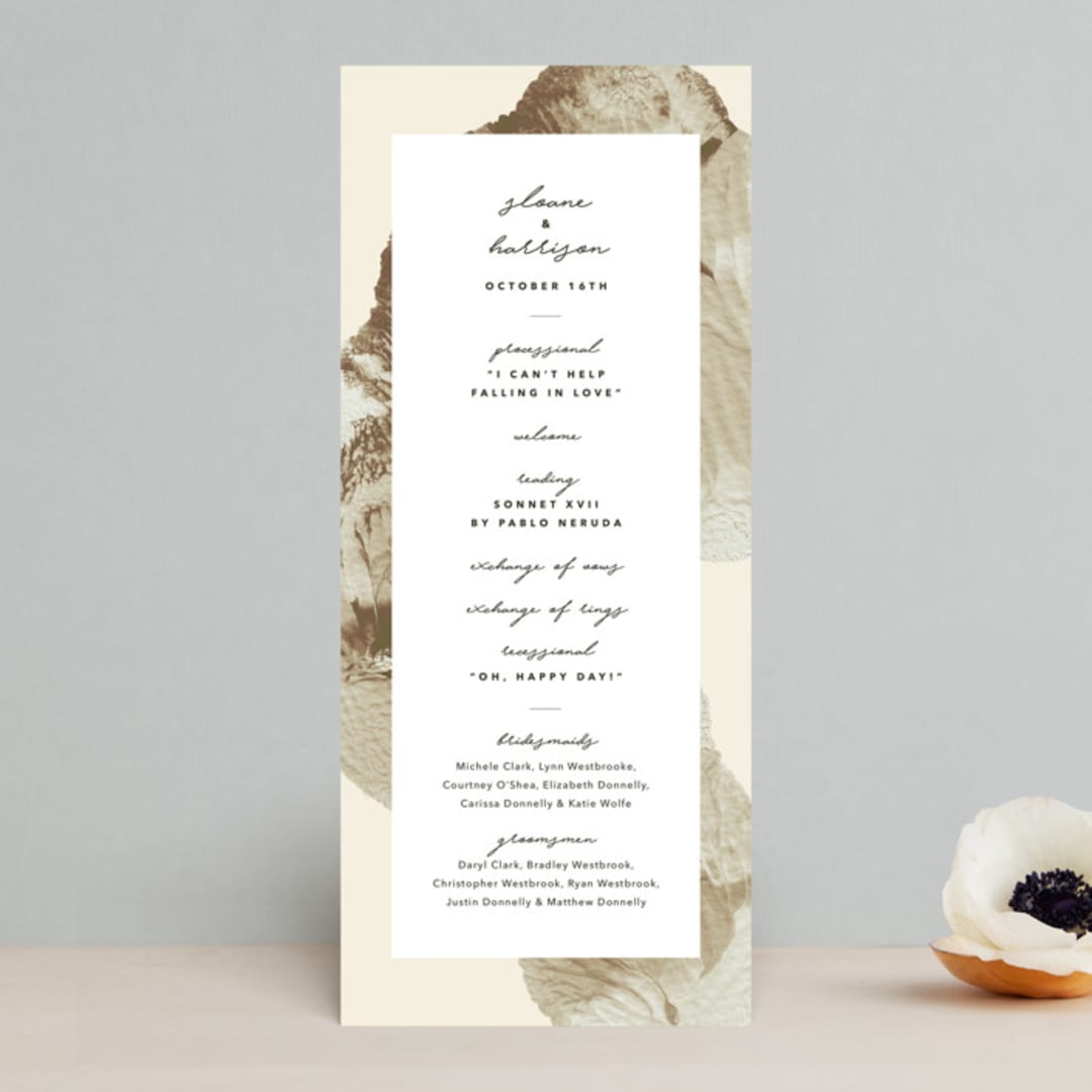 "Organic Elegance" - Wedding Programs in Sand by Carrie Moradi - Front