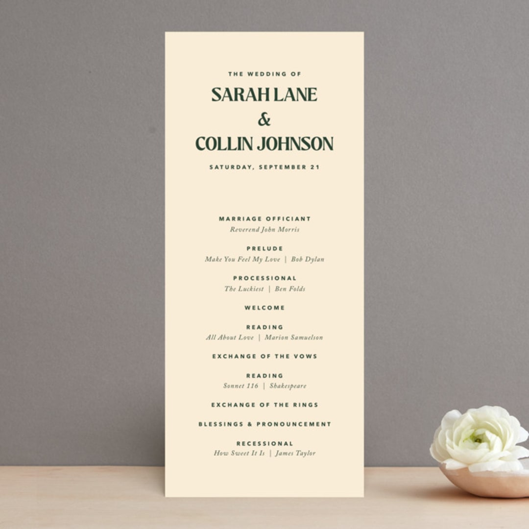"Bridal Bouquet" - Wedding Programs in Verde by Kindred Fields - Front