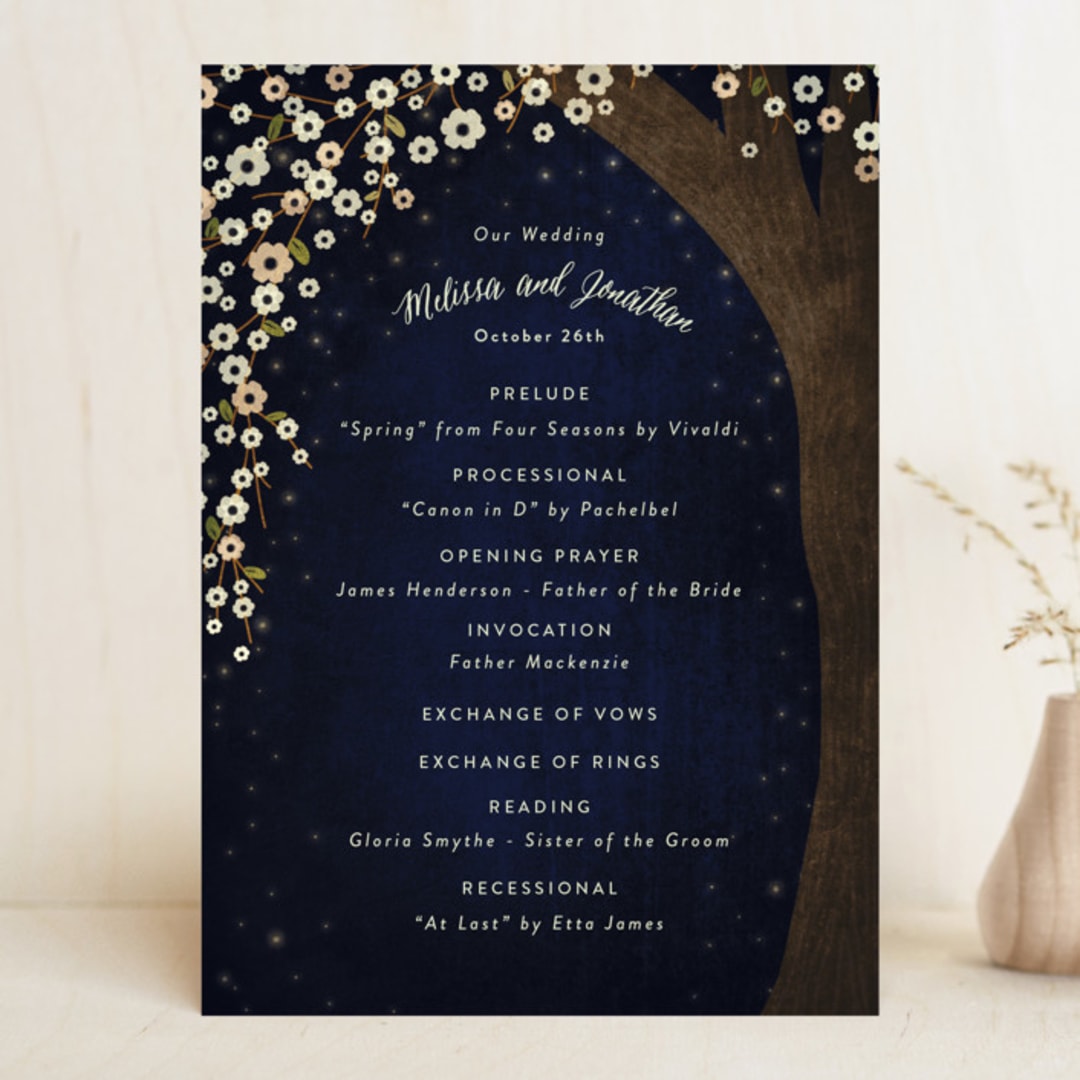 "Outside" - Wedding Programs in Navy by Rebecca Bowen - Front