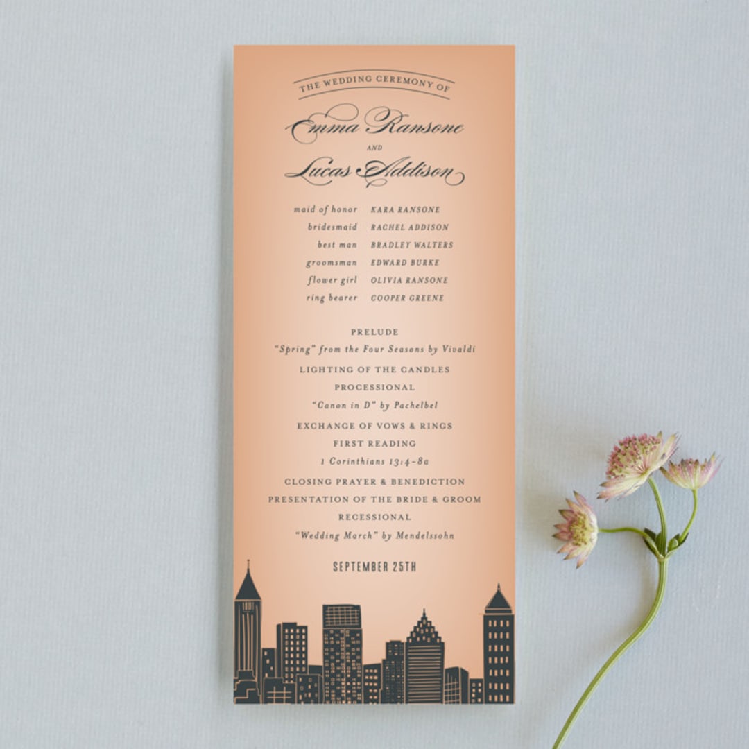 "Big City - Atlanta" - Wedding Programs in Georgia Peach by Hooray Creative - Front
