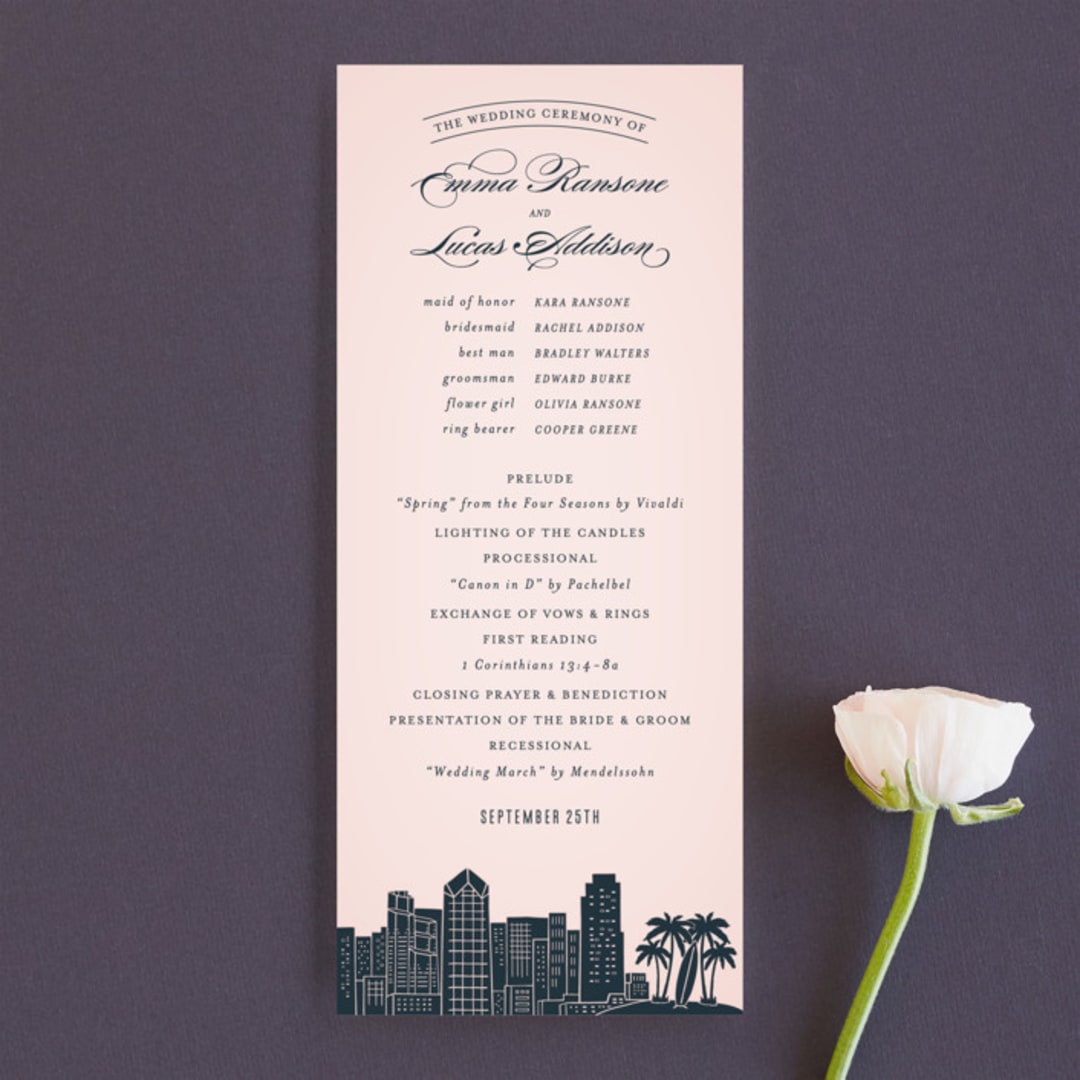 "Big City - San Diego" - Wedding Programs in Blush by Hooray Creative - Front