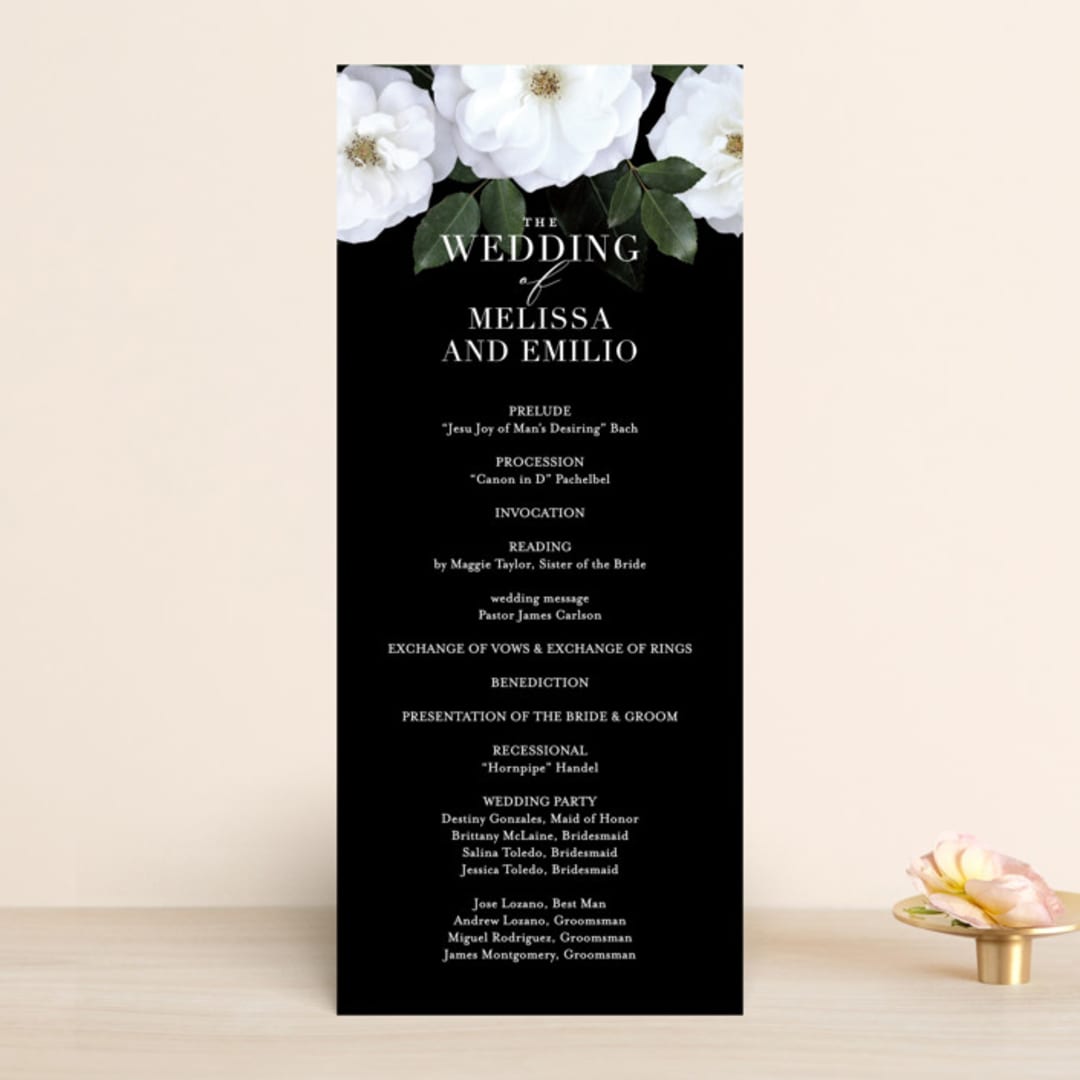 "Heirloom Roses" - Wedding Programs in Ebony by Jill Means - Front