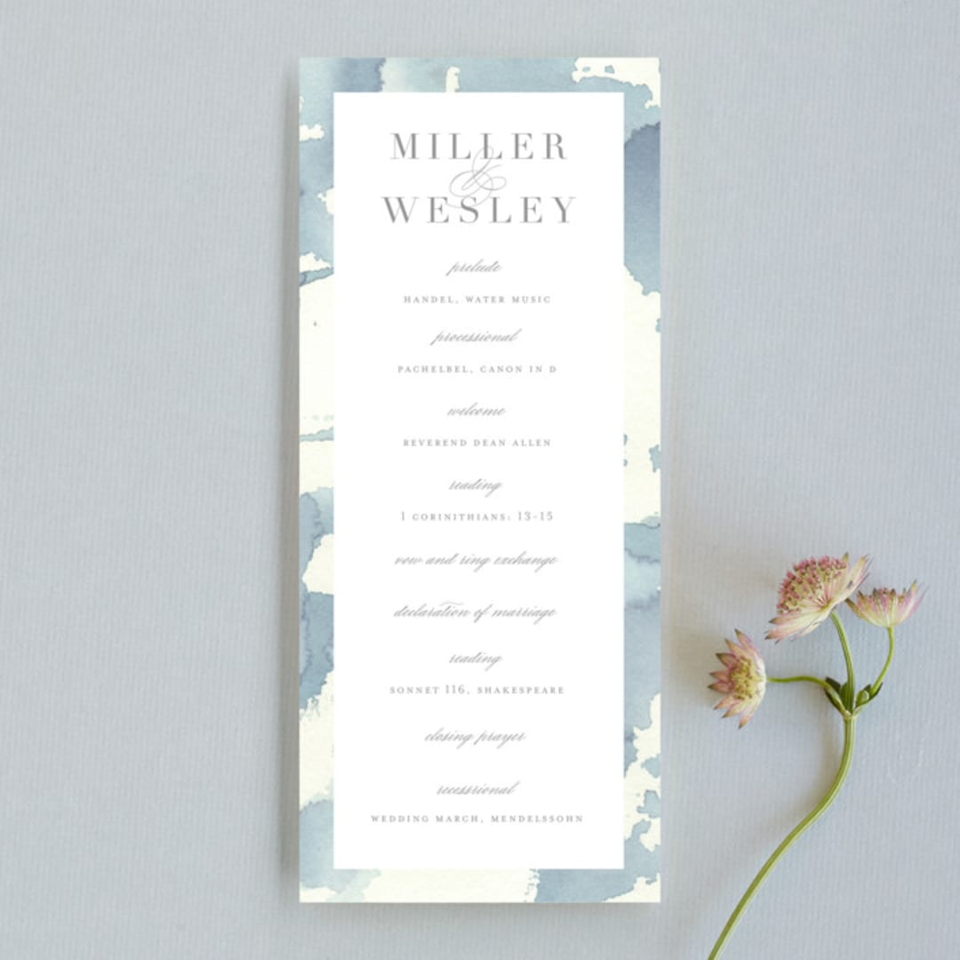 "Reverie" - Wedding Programs in Periwinkle by Sara Hicks Malone - Front