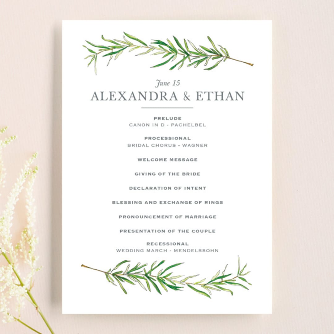 "Simple Sprigs" - Wedding Programs in Fern by Erin Deegan - Front
