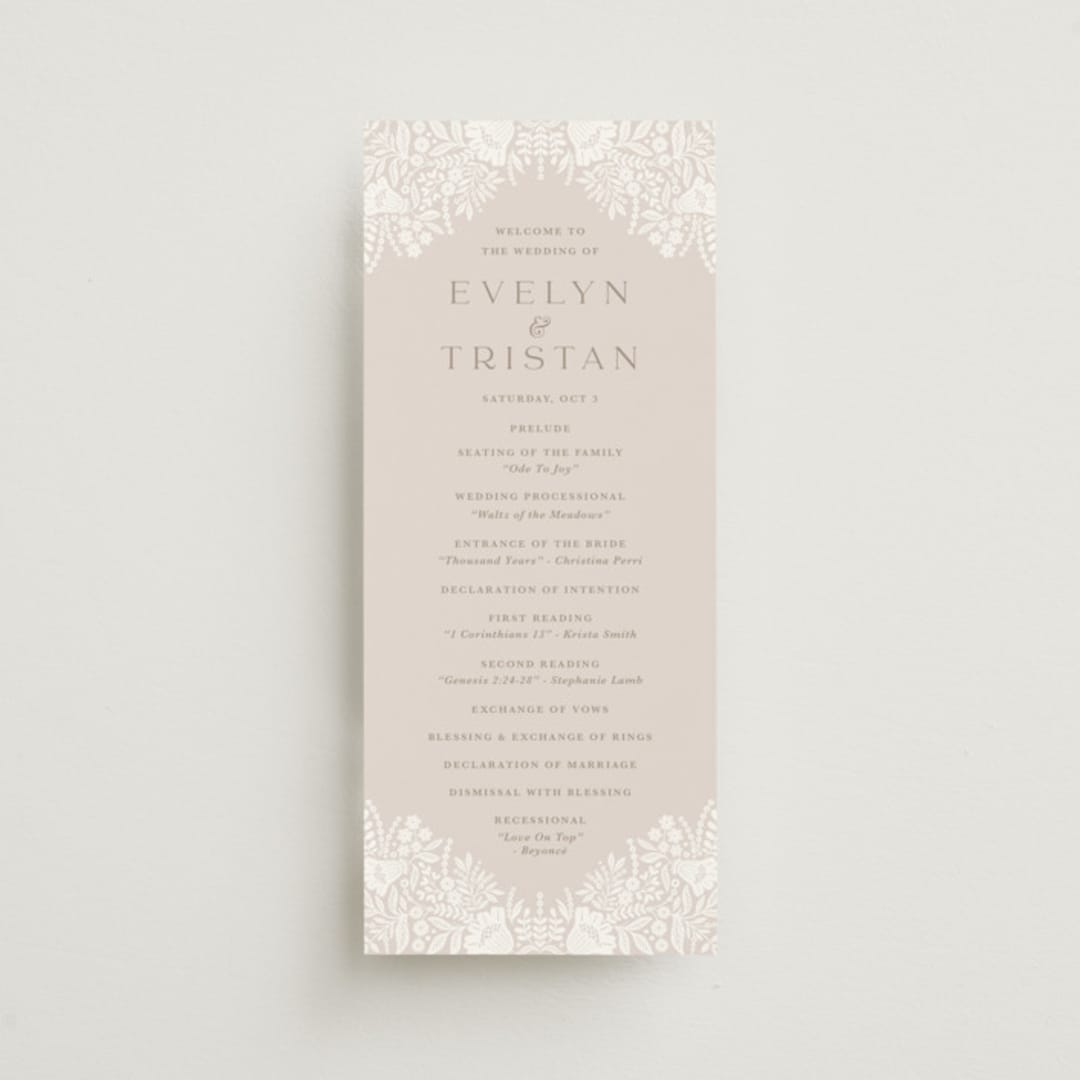 "Lace Trim" - Wedding Programs in Cream by Kristen Smith - Front