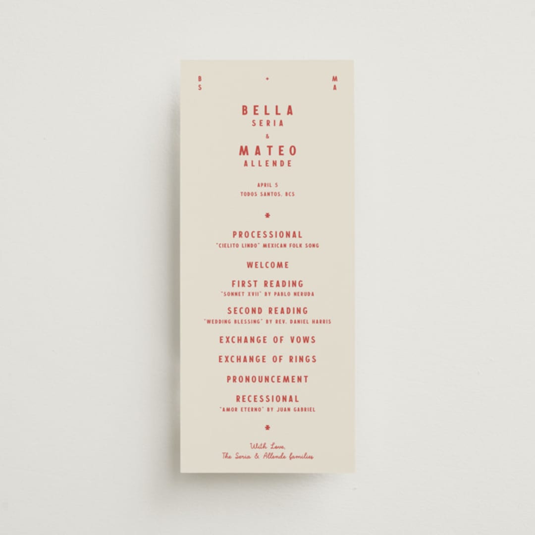 "Coyota" - Wedding Programs in Sierra by Ani Somi - Front