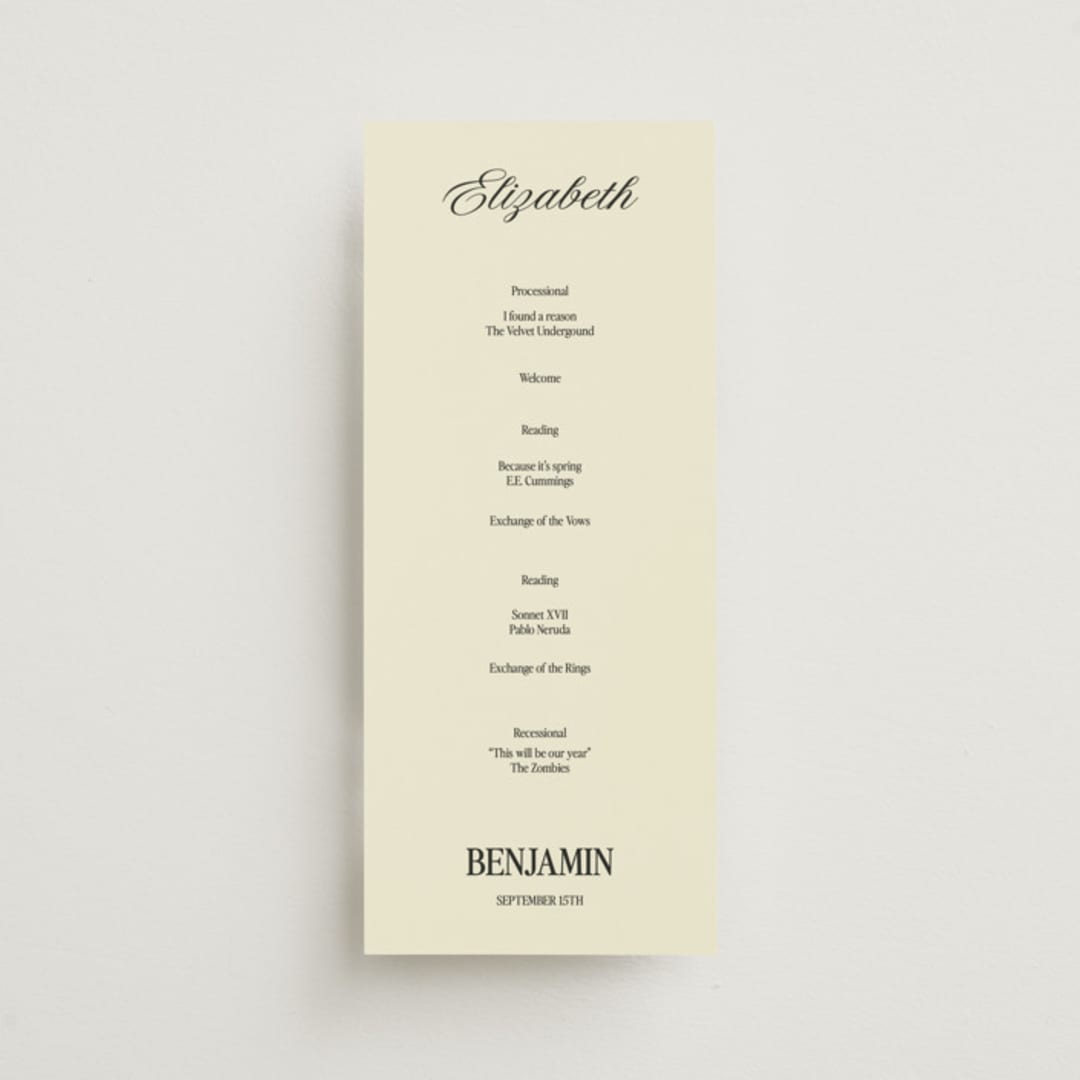 "The Eternal" - Wedding Programs in Butter by Helena Vitto - Front