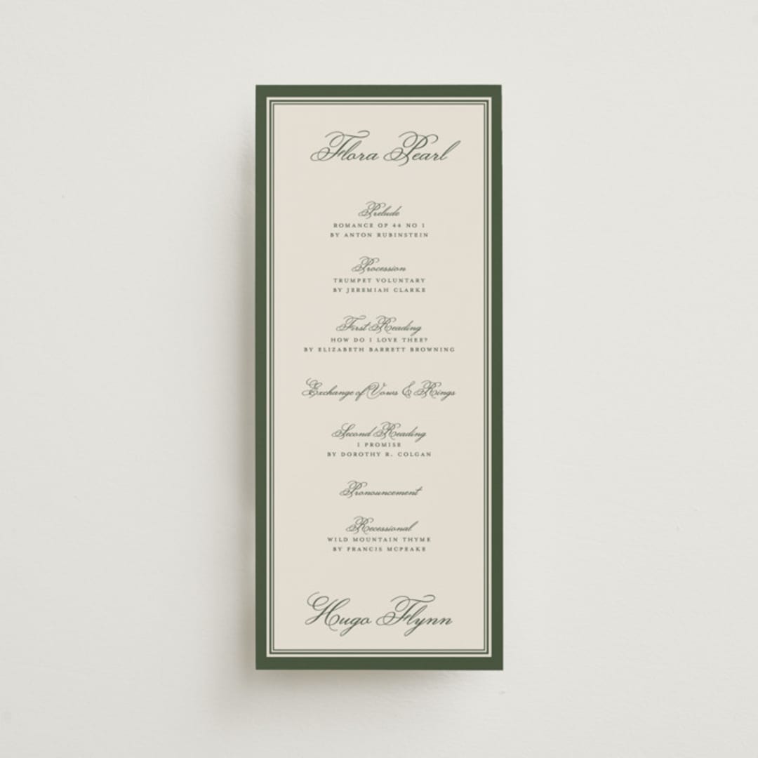 "Emerson" - Wedding Programs in Evergreen by Kelly Watkins - Front