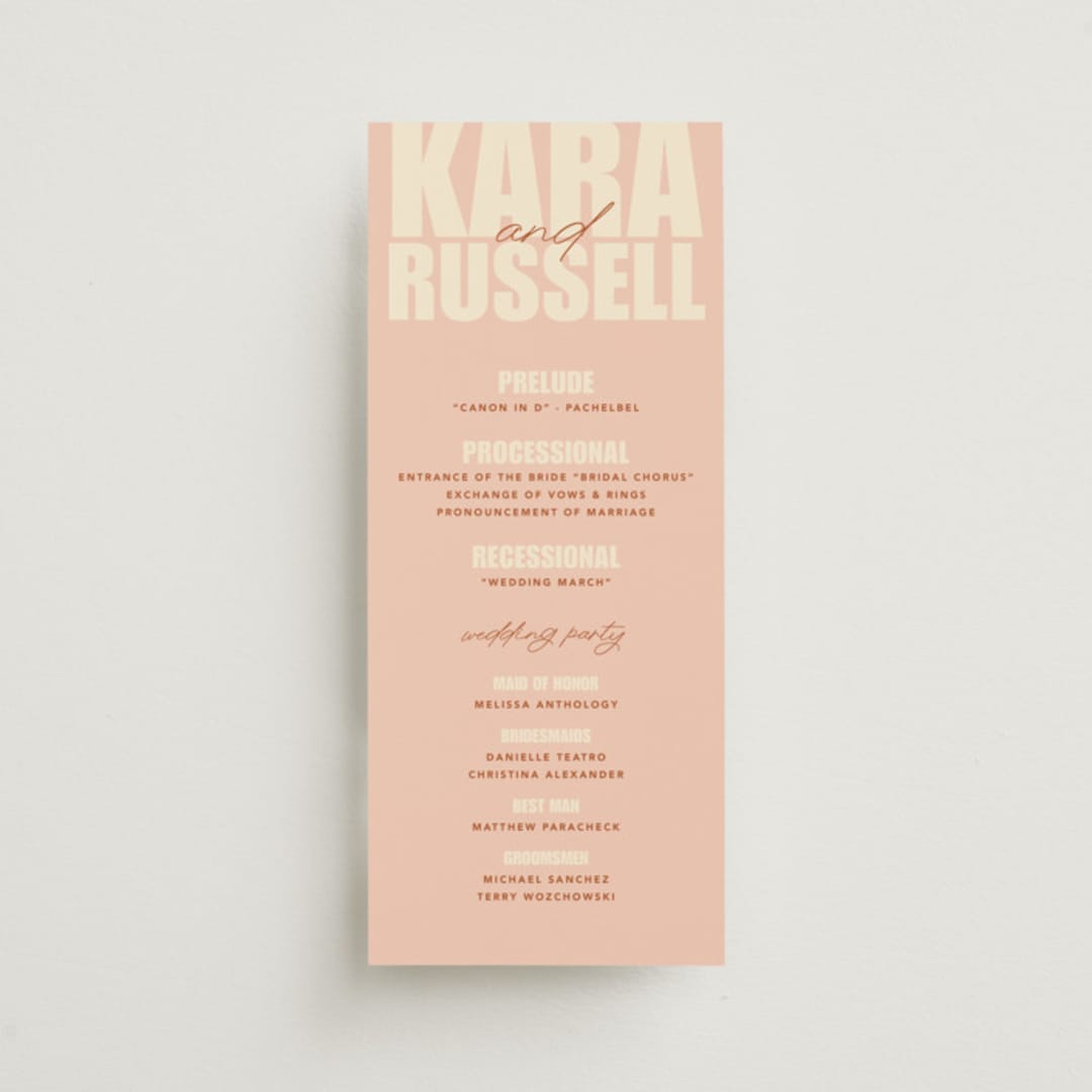 "Typographical Poster" - Wedding Programs in Blush by Stacey Day - Front
