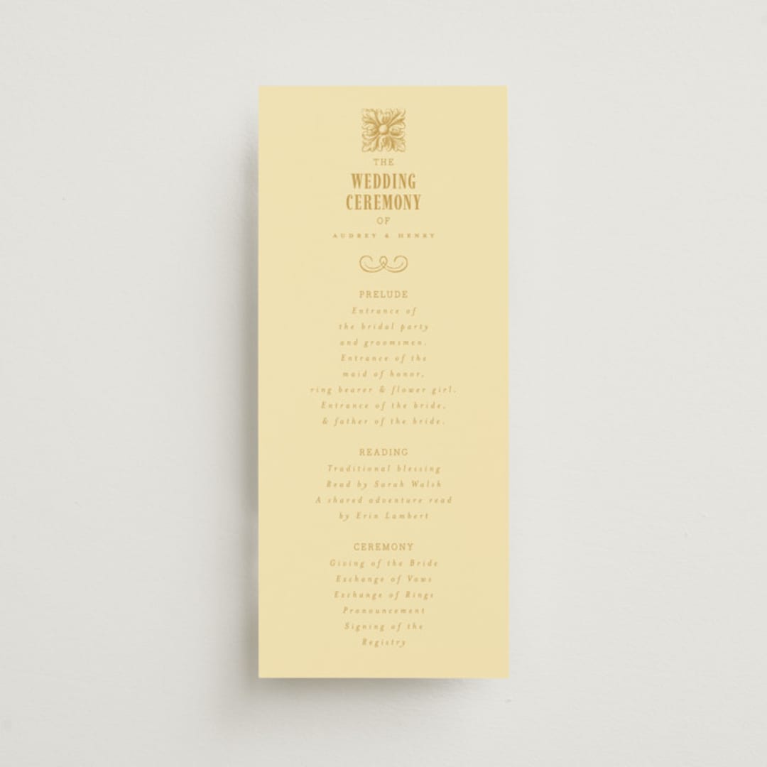 "Vintage Label" - Wedding Programs in Butter by Nazia Hyder - Front
