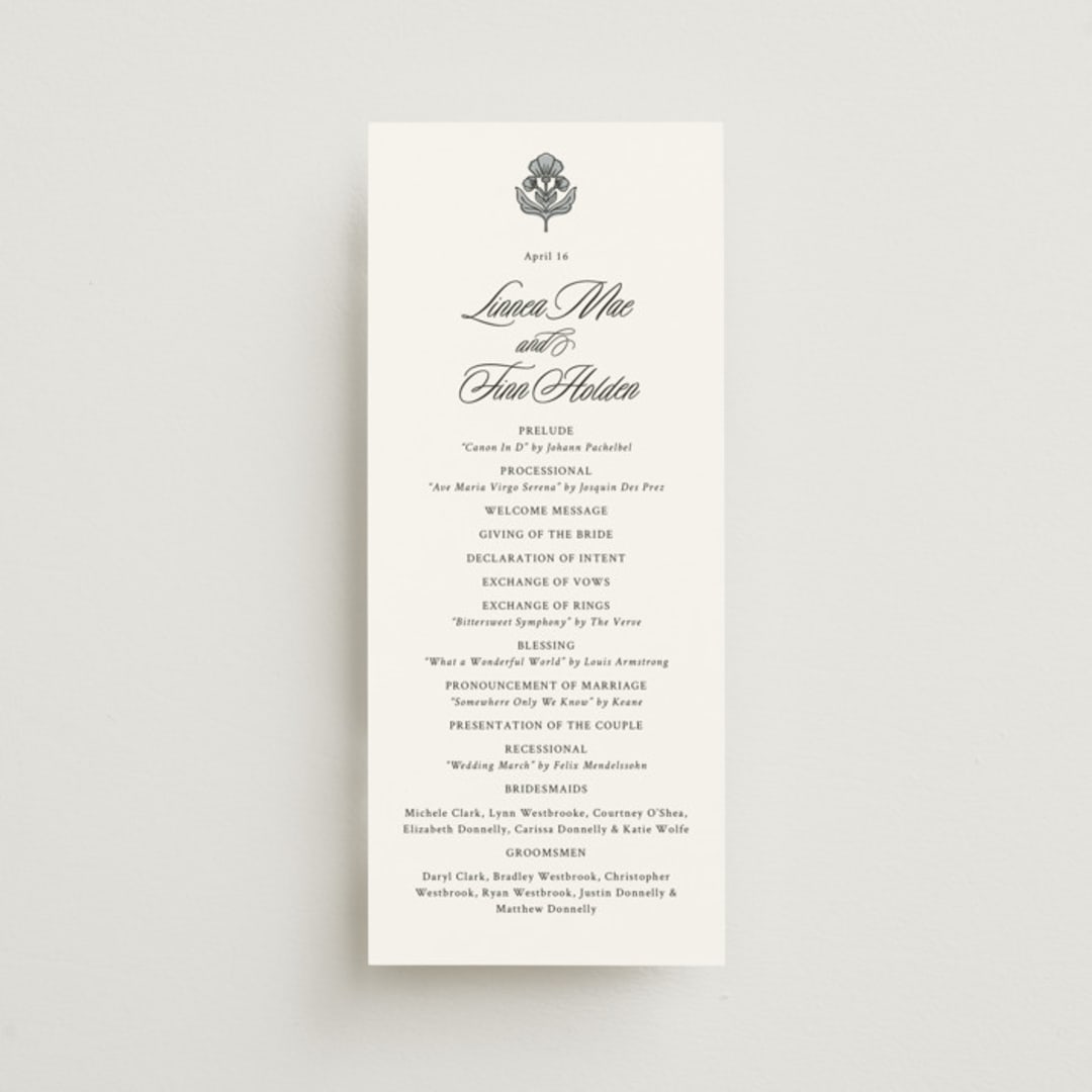 "Sophistique" - Wedding Programs in Linen by Cindy Reynolds - Front