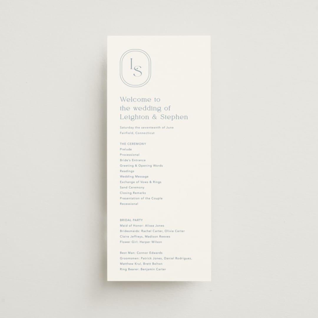 "Leighton" - Wedding Programs in Lakeshore Blue by Jennifer Postorino - Front