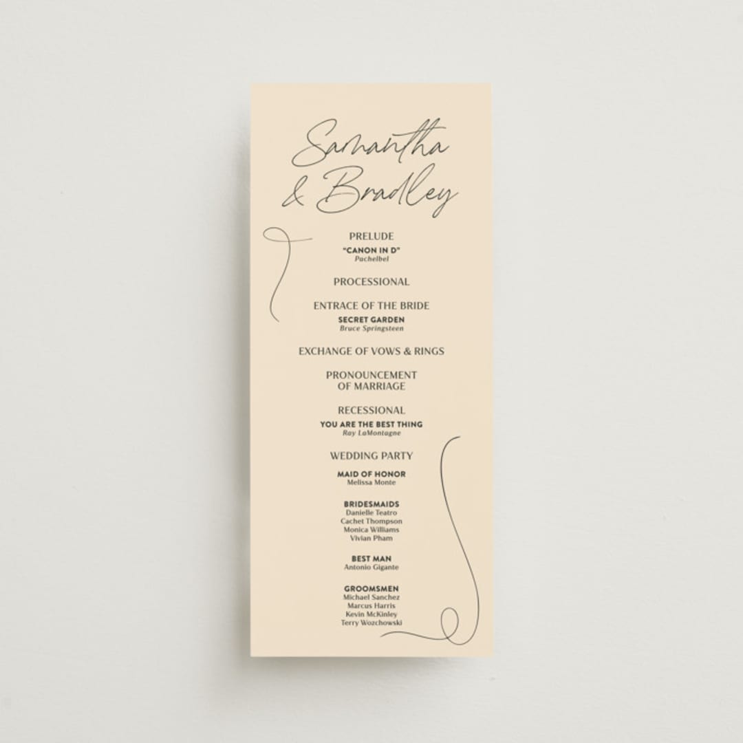 "French Whimsy Script" - Wedding Programs in Champagne by Wallace Design Co. - Front