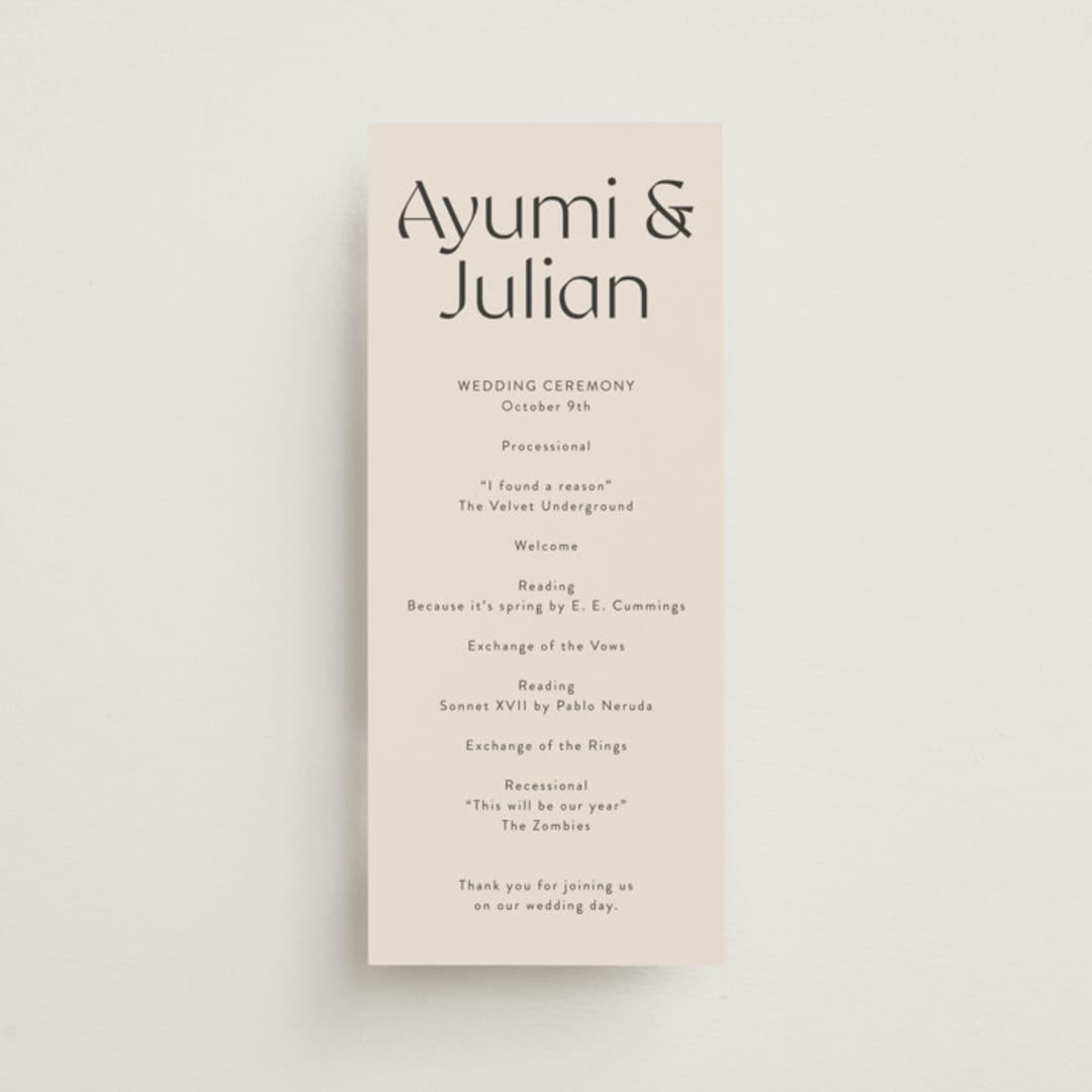 "Ayumi" - Wedding Programs in Ivory by Melanie Kosuge - Front