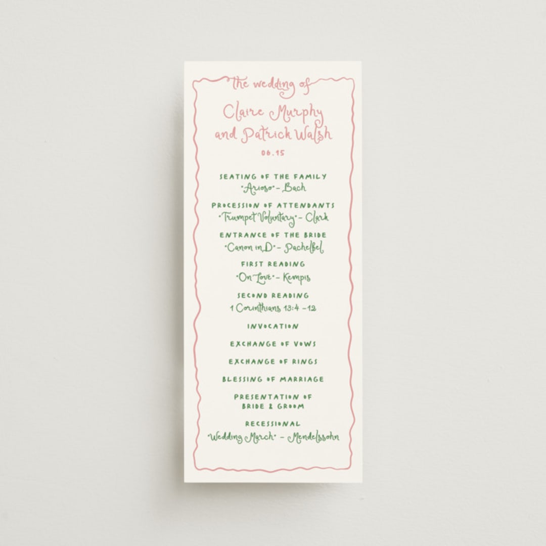 "Squiggly type" - Wedding Programs in Carnation by Creo Study - Front