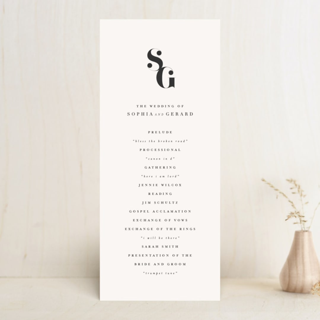 "Modern Initials" - Wedding Programs in Buttercream by Lori Wemple - Front