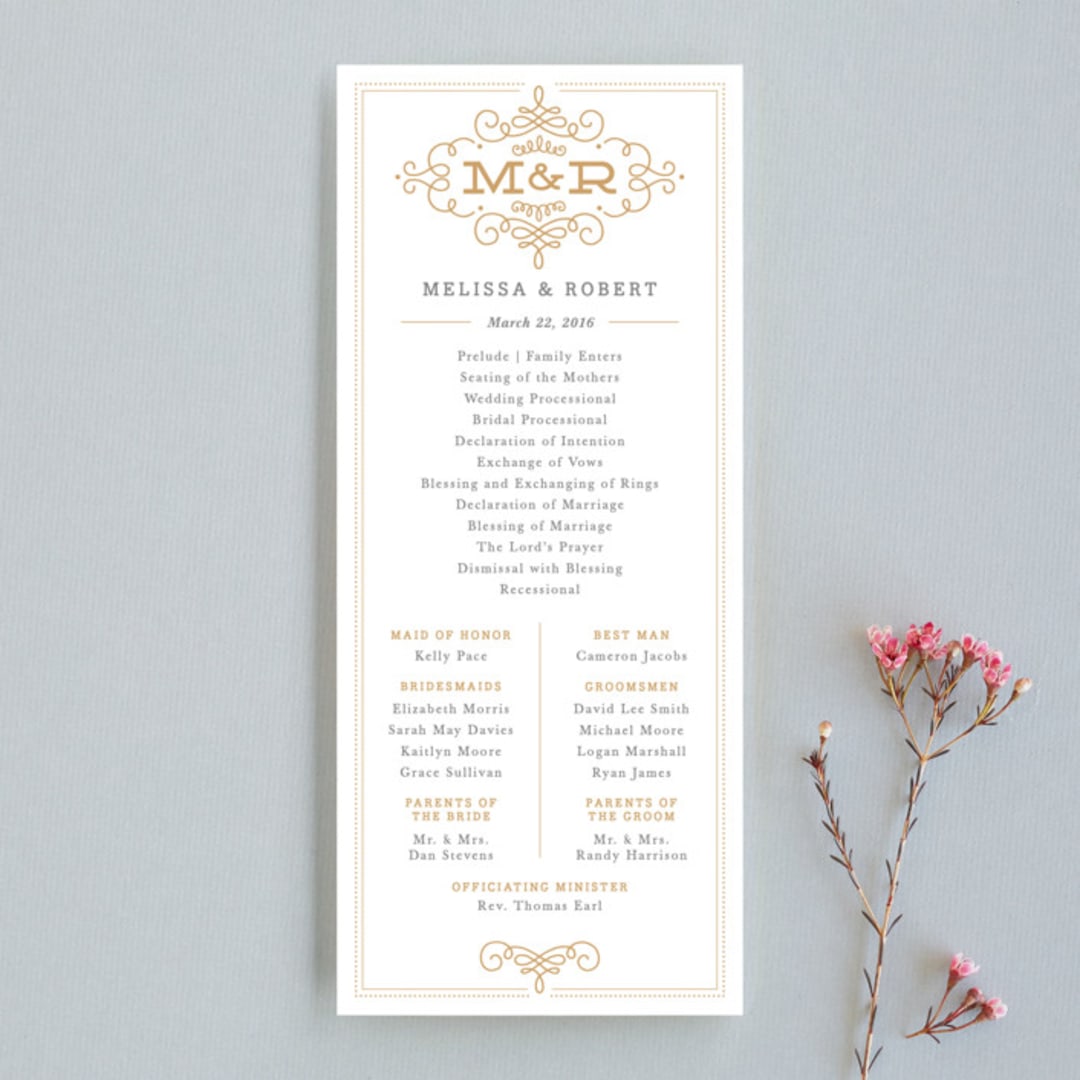"Ornate Monogram" - Wedding Programs in Faux Gold by Kristen Smith - Front