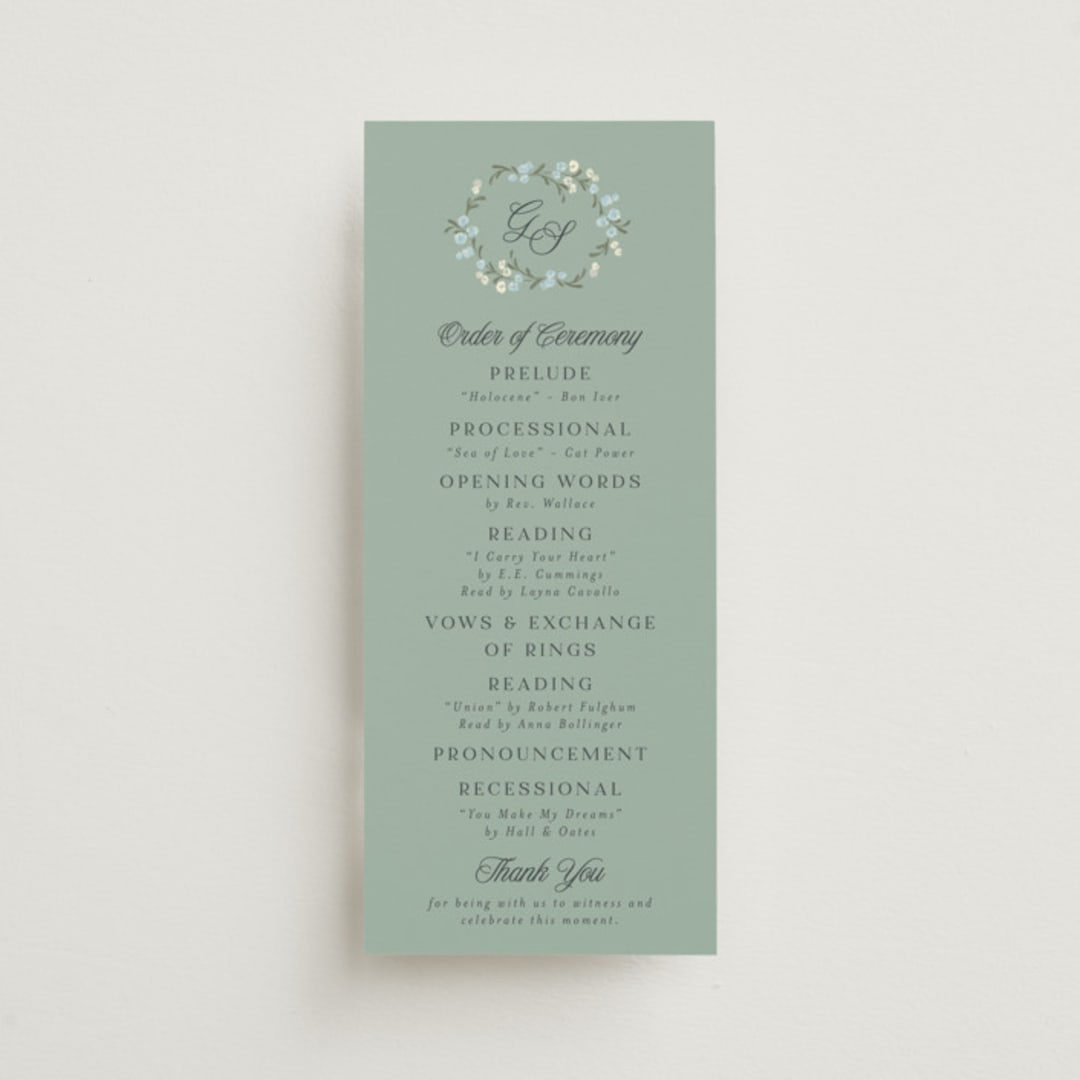 "Trailing Garden" - Wedding Programs in Butter mint by Laura Hankins - Front