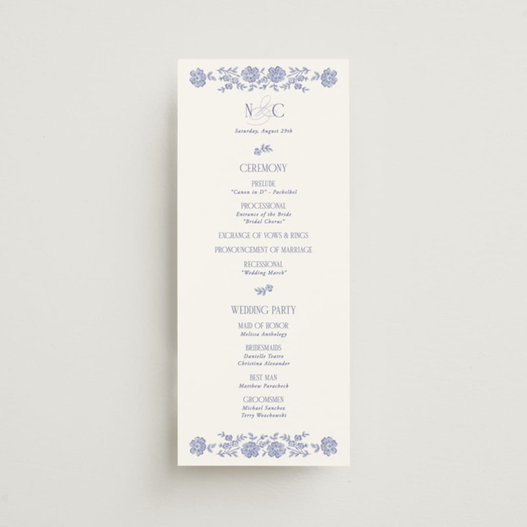 "Embroidered" - Wedding Programs in Cerulean by Jenna Holcomb - Front