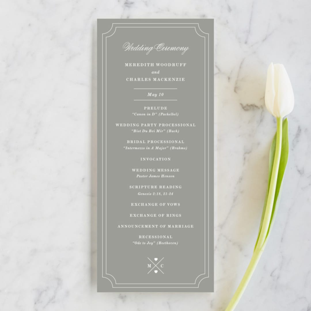 "Framed Details" - Wedding Programs in Pebble by Kimberly FitzSimons - Front