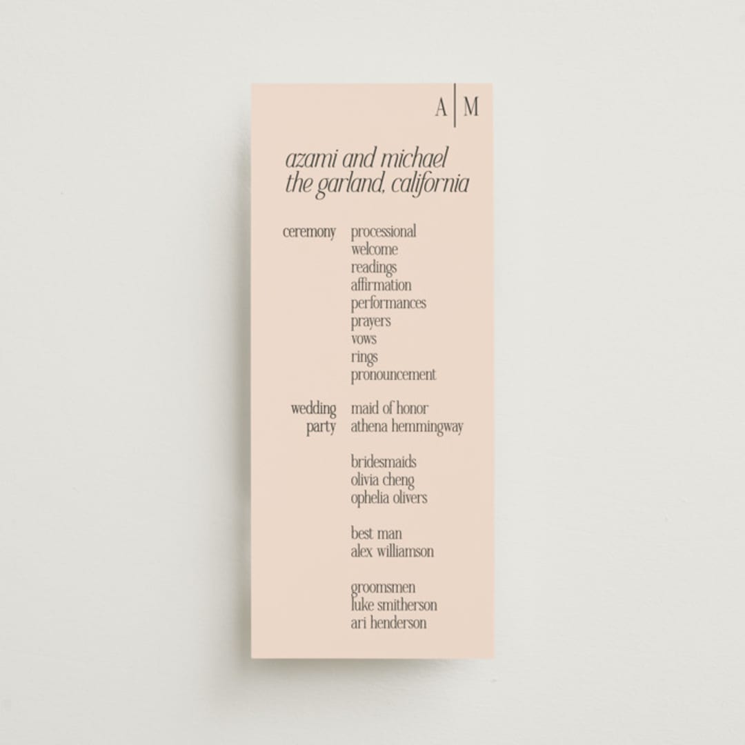 "NoHo" - Wedding Programs in Champagne by Hudson meet Rose - Front