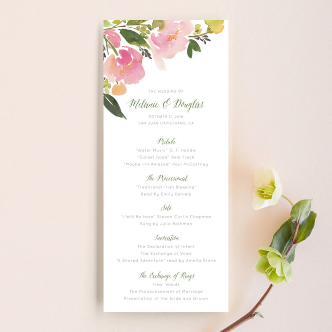 "Watercolor Floral" - Wedding Programs in Olive by Yao Cheng Design - Front