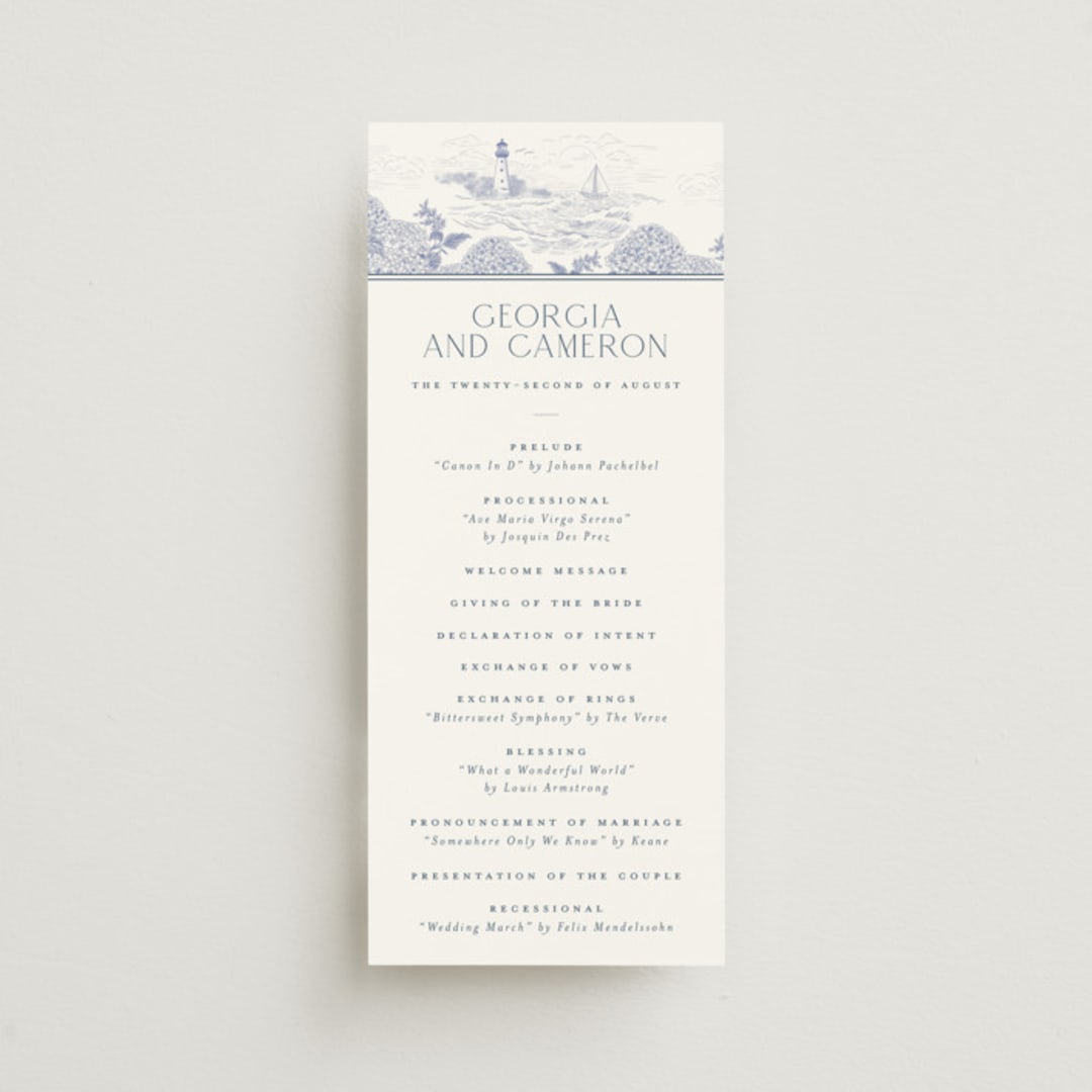 "Coastal Toile" - Wedding Programs in Periwinkle by Jenna Holcomb - Front