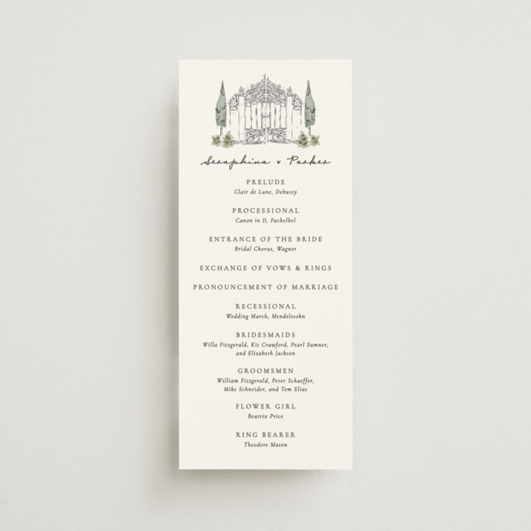 "Hand illustrated Garden Gate" - Wedding Programs in Forest by Jackie Crawford - Front