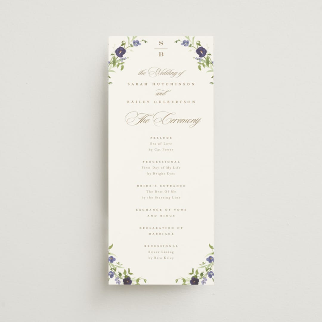 "Wildflower Trellis" - Wedding Programs in Iris by Everett Paper Goods - Front