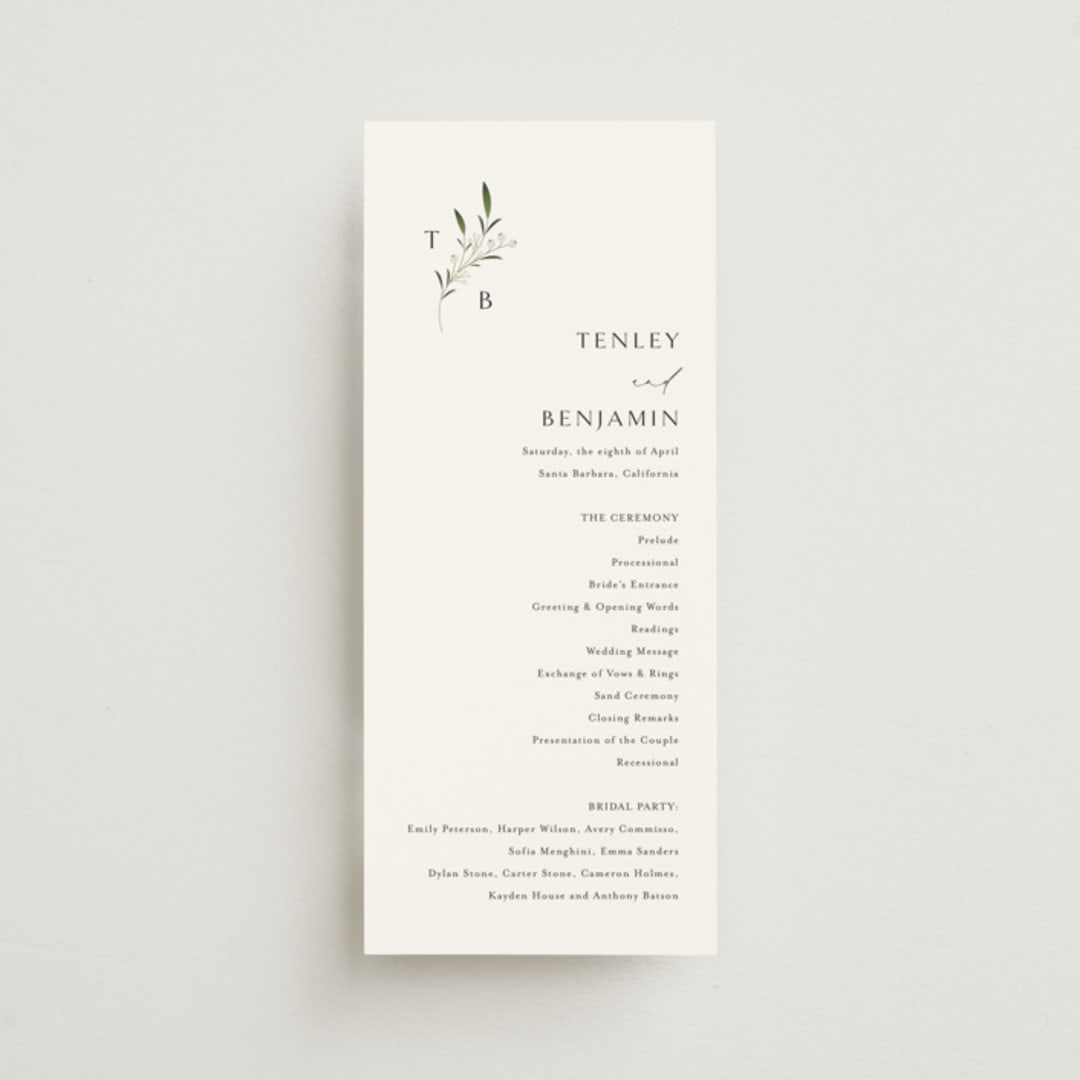 "Gentle Whisper" - Wedding Programs in Cotton by Jennifer Postorino - Front