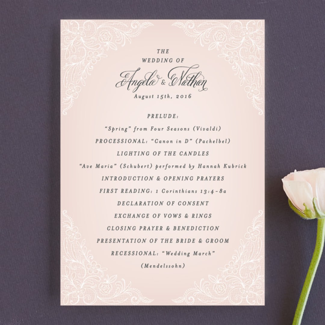 "Elegant Lace" - Wedding Programs in Blush by Hooray Creative - Front