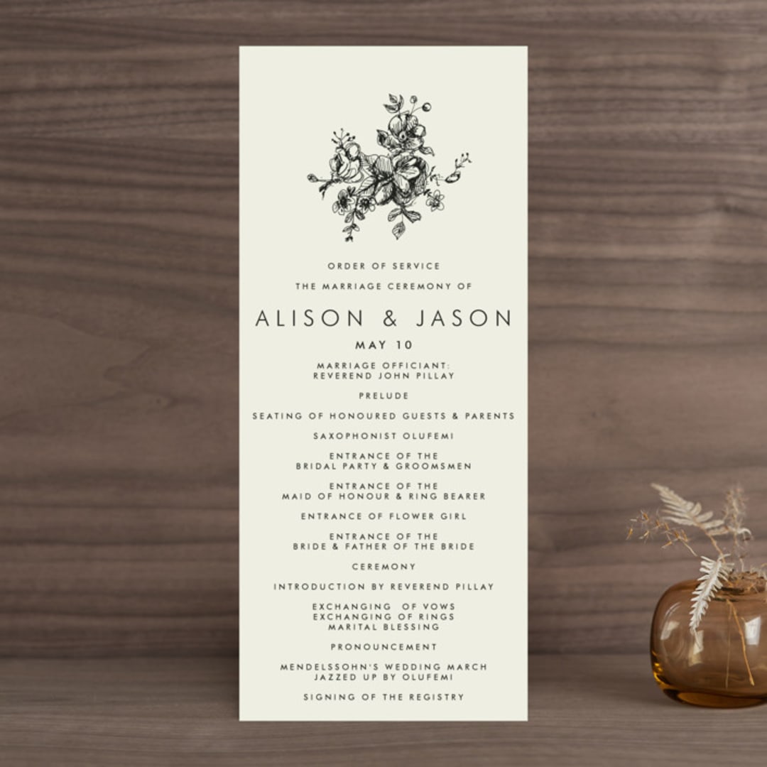 "Elegance Illustrated" - Wedding Programs in Beige by Phrosné Barwood - Front