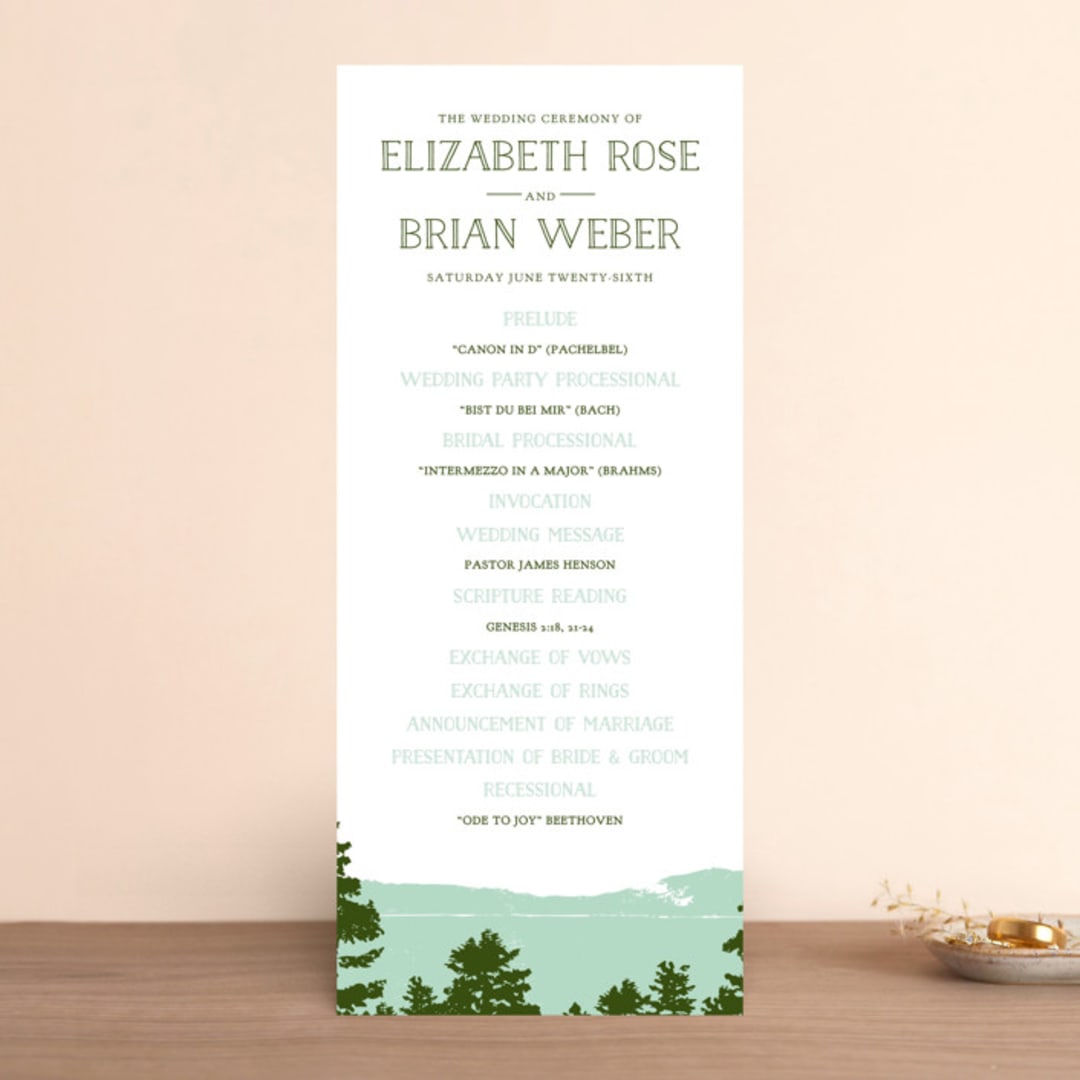 "Mountain View" - Wedding Programs in Pine green by Ariel Rutland - Front