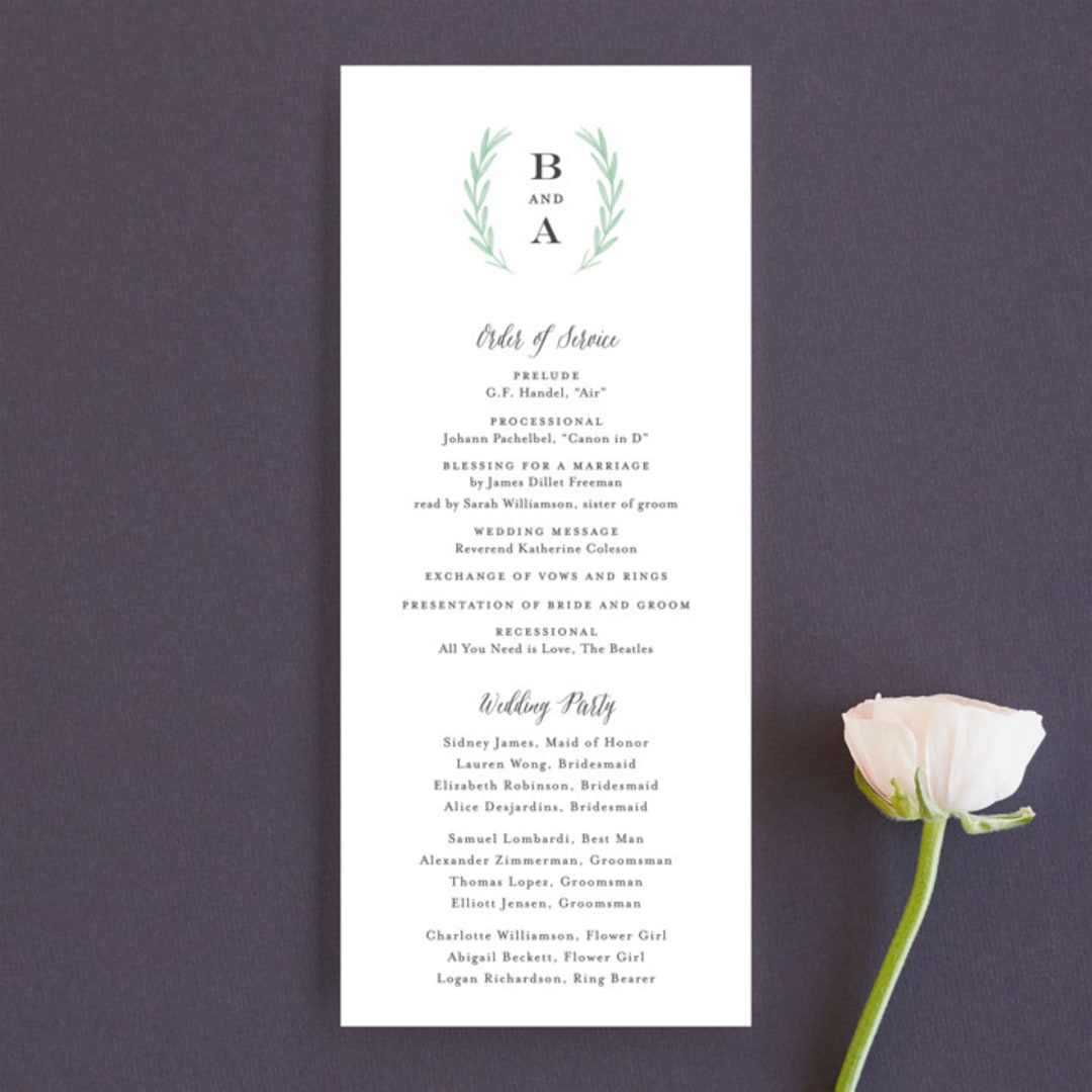 "Painted Leaves" - Wedding Programs in Evergreen by Olivia Raufman - Front