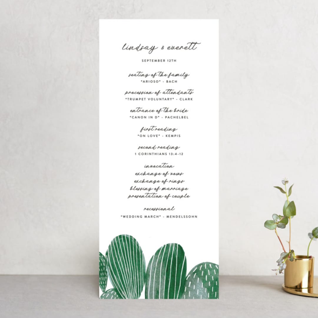 "Painted Cacti" - Wedding Programs in Cactus by Olivia Raufman - Front