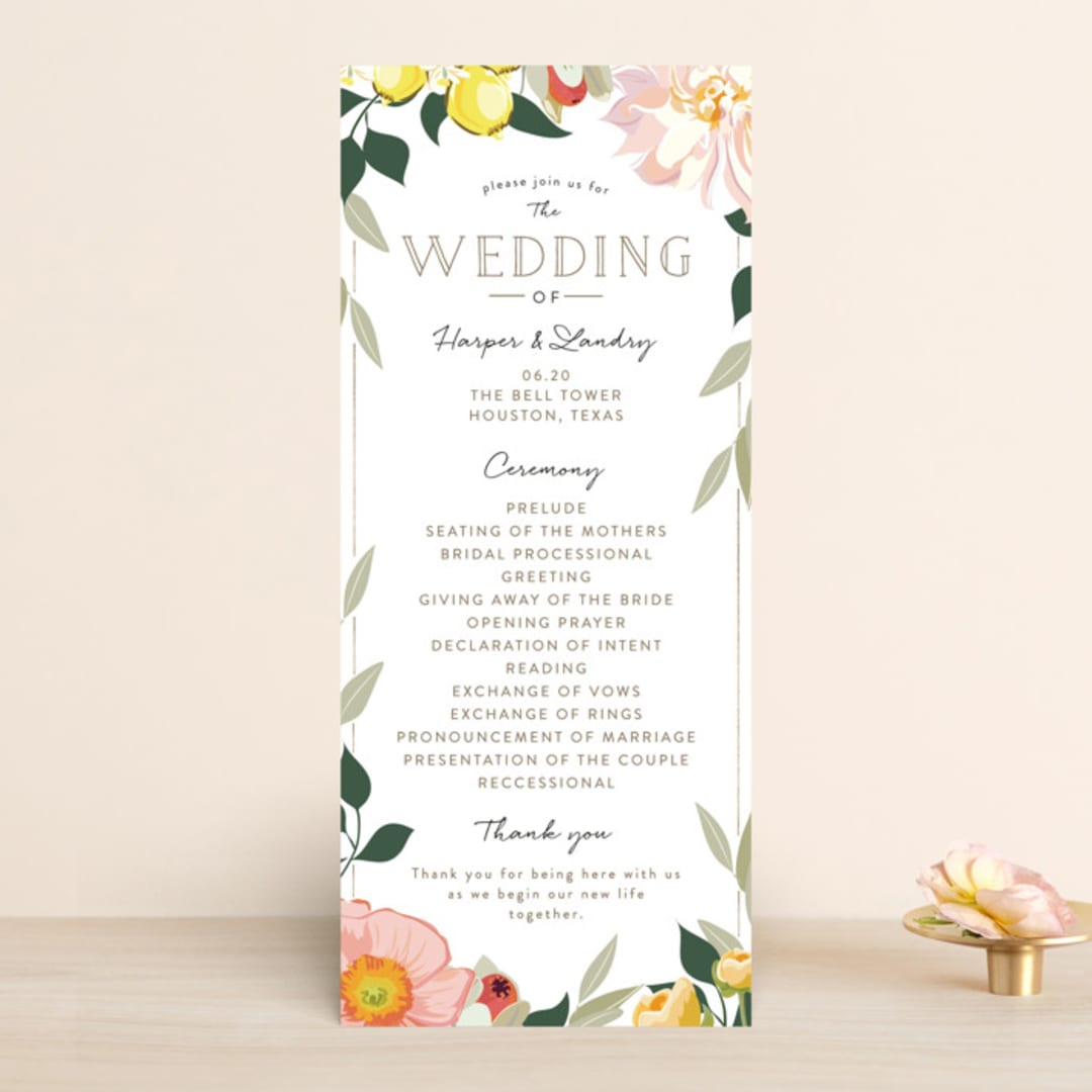 "Spring Blooms" - Wedding Programs in Blush by Susan Moyal - Front