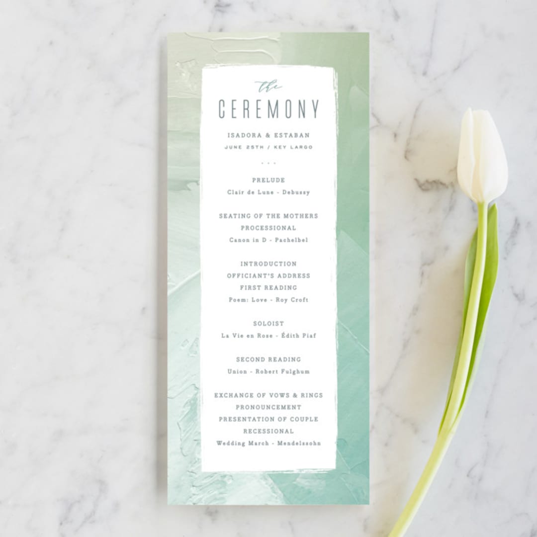 "Painted Sea" - Wedding Programs in Seafoam by Hooray Creative - Front
