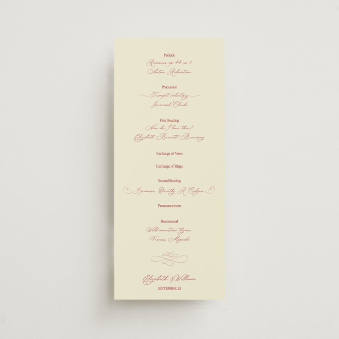 "Elizabeth" - Wedding Programs in Burgundy by Helena Vitto - Front