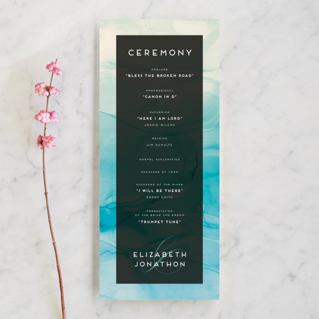 "Ombio" - Wedding Programs in Aqua by GeekInk Design - Front