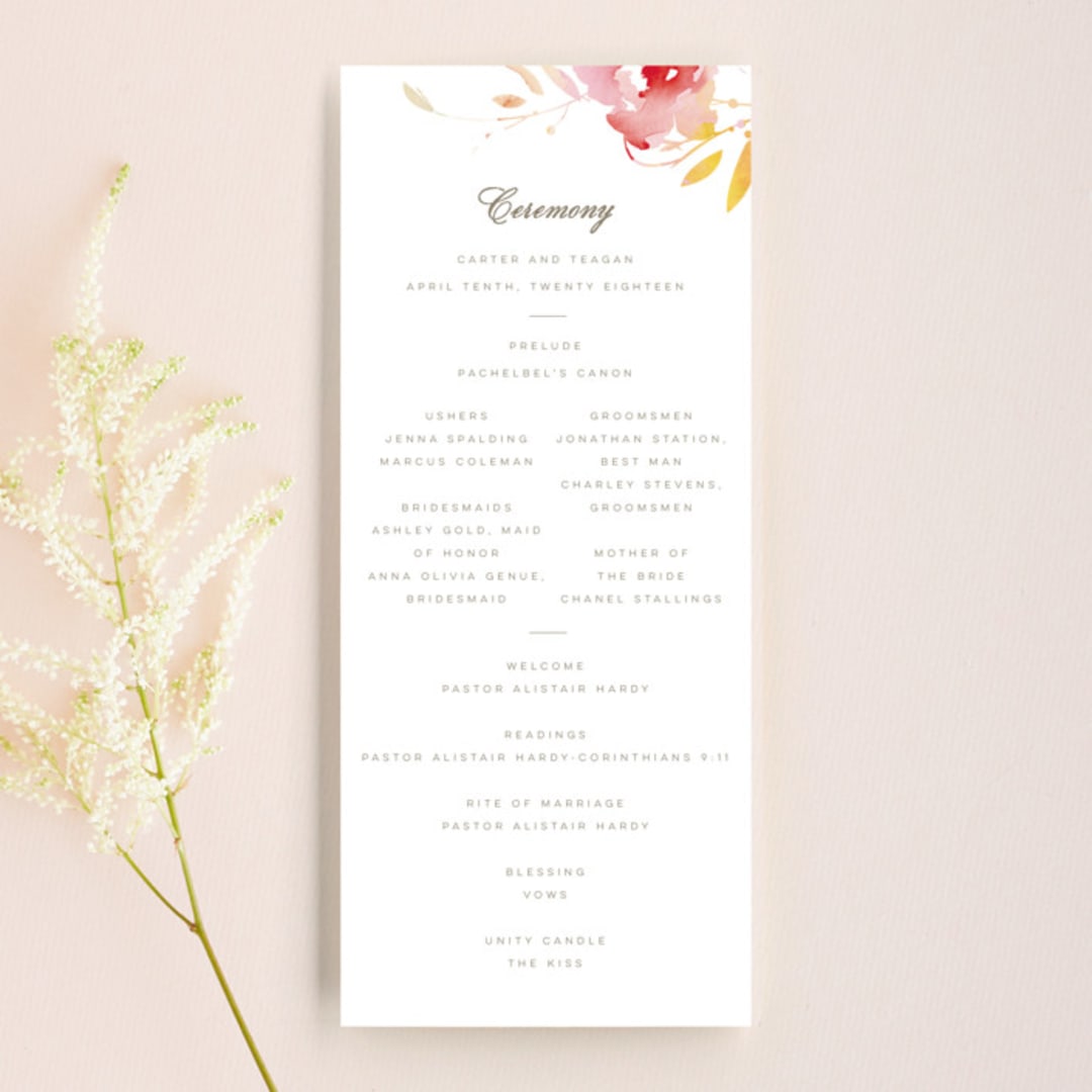 "Stately Florals" - Wedding Programs in Poppy by Lori Wemple - Front