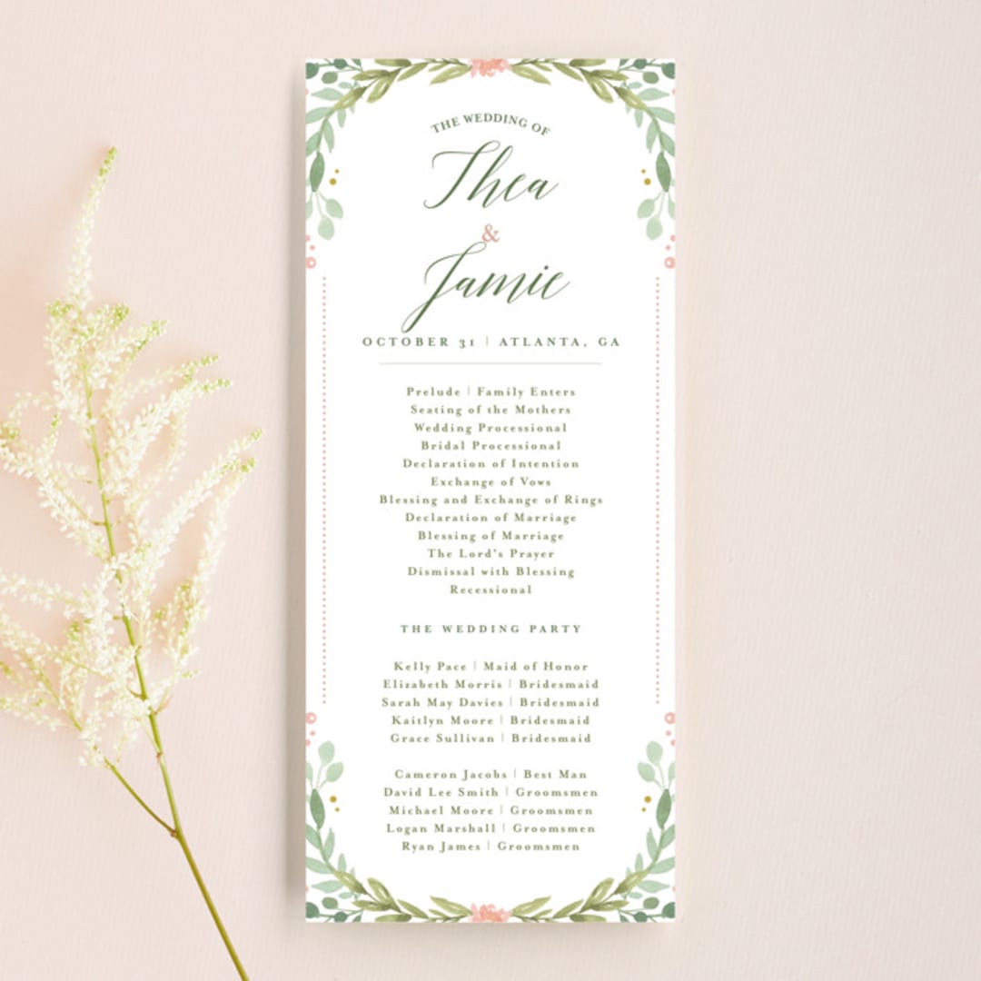 "Garden Glamour" - Wedding Programs in Sage by Kristen Smith - Front