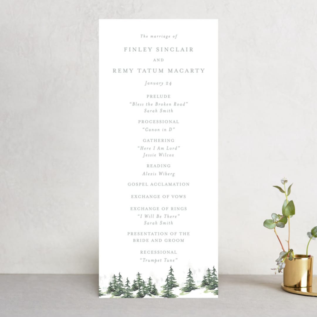 "On the Slopes" - Wedding Programs in Fog by Mere Paper - Front