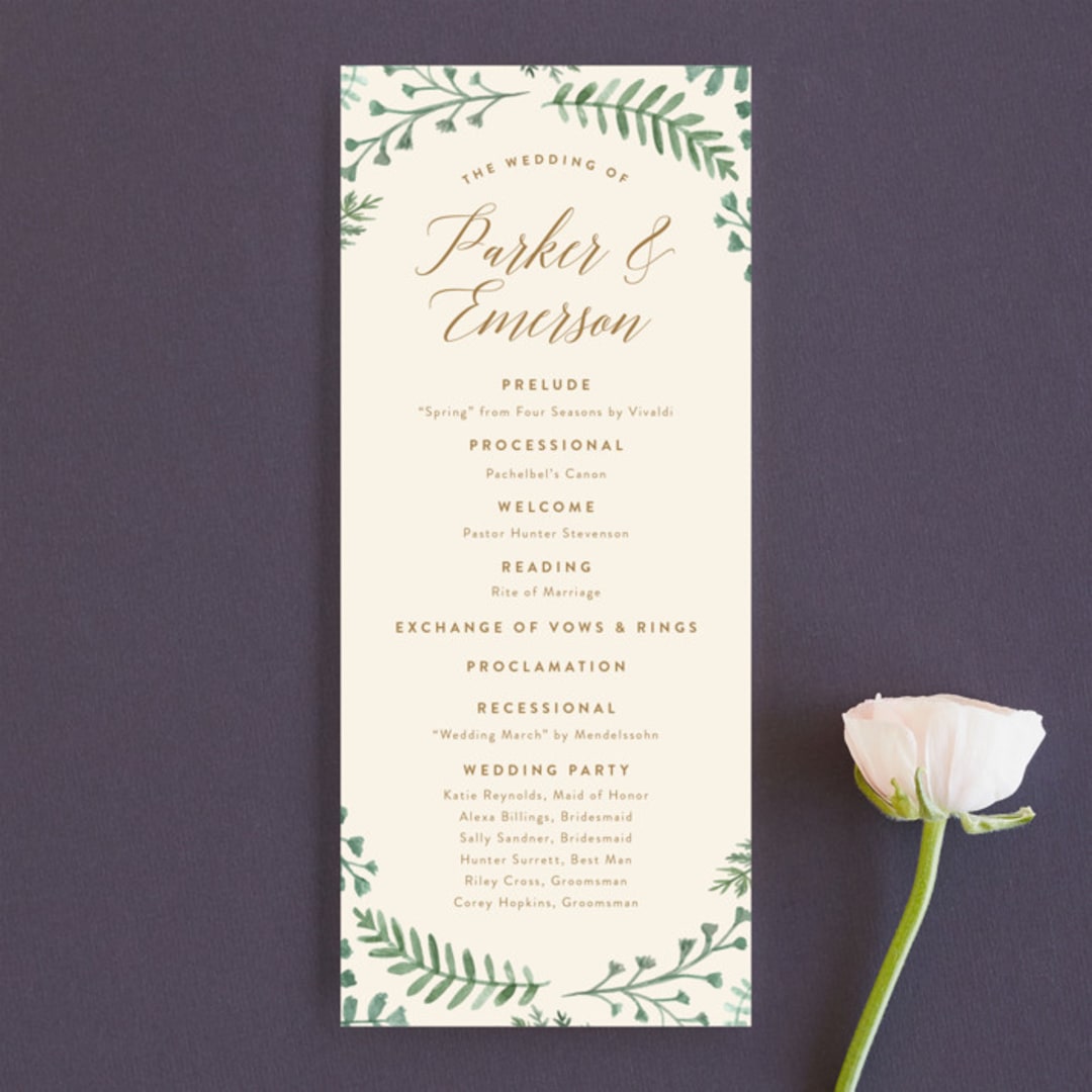 "Painted Ferns" - Wedding Programs in Cream by Amy Kross - Front
