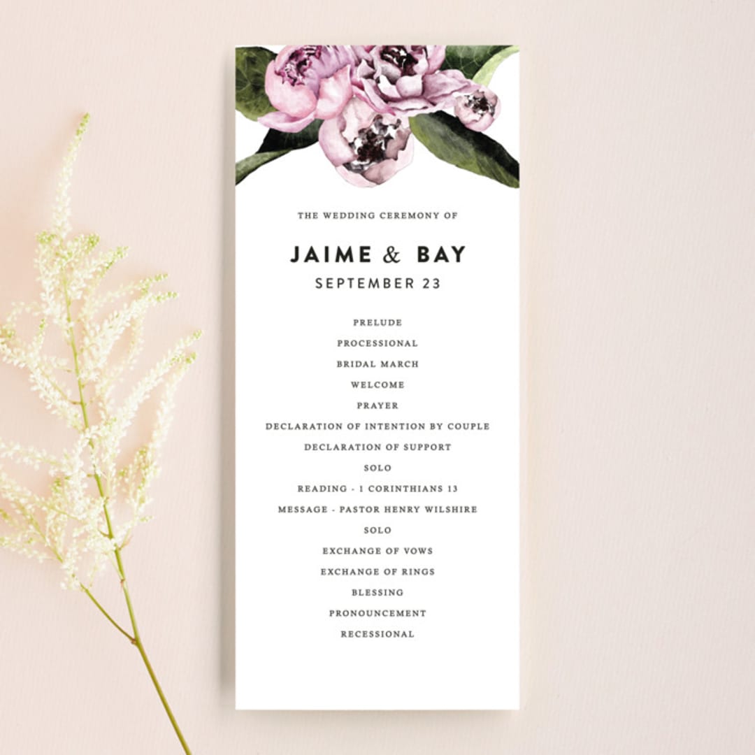"Peony" - Wedding Programs in Ice Mist by Cass Loh - Front