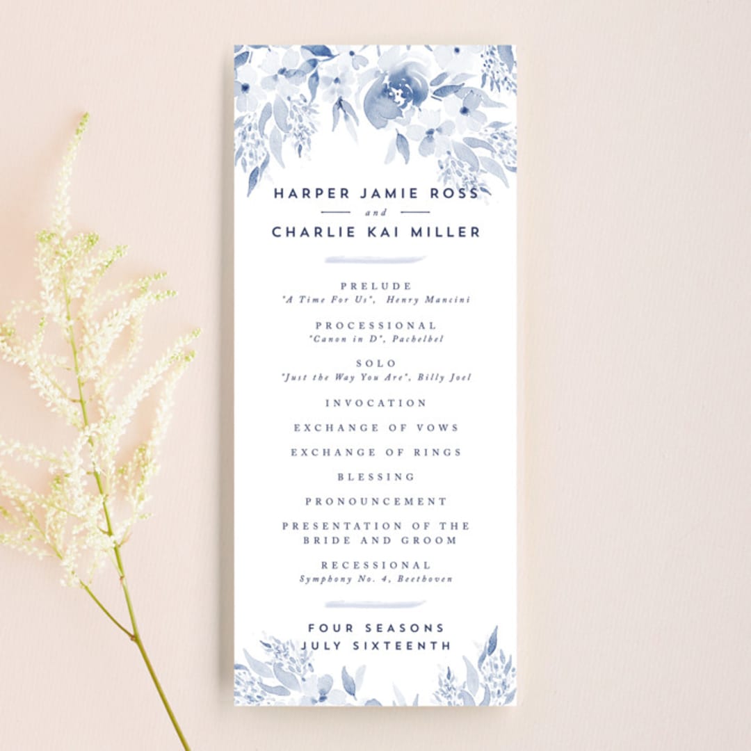 "Poetic Watercolor Flowers" - Wedding Programs in Periwinkle by Qing Ji - Front